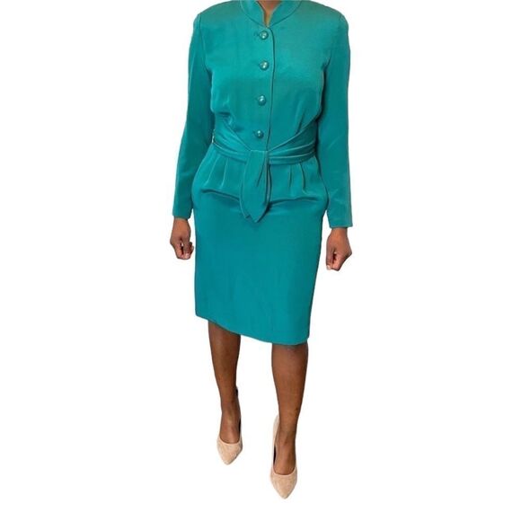 Vintage Mirella Cavorso Neiman Marcus Vintage Silk Teal Midi Dress - Picture 1 of 13
